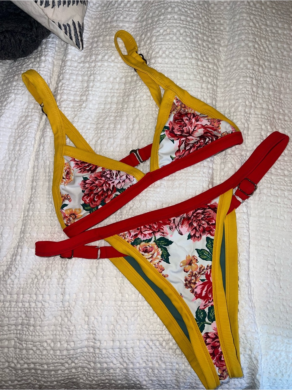 MAAJI EUCALYPTUS GREEN HYACINTH FIXED TRIANGLE BIKINI TOP & BOTTOM- REVERSIBLE